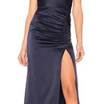 Alice + Olivia  Diana Sapphire Satin Maxi Dress Cowl Neck Slit Size 2 Photo 0