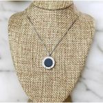 Sterling Silver White Gold Black Onyx Coin Necklace with CZ New Photo 0