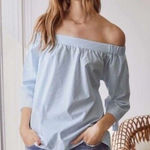 Madewell Clean Off-the-Shoulder Swing Top Shirt in Blue & White Stripe Size XXS Photo 0