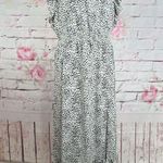 EXPRESS  Women's V-neck Ruffled Trim High Slit Maxi Dress Black/White Size XL Photo 0