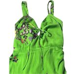 Urban Outfitters Y2K  Pricilla Lace Up Green Floral‎ Satin Dress XS Romantic Boho Photo 1