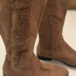 Weeboo women’s knee high boots, tan faux suede with faux fur strip accent, US 8M Size 8 Photo 0