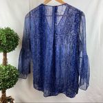 Elie Tahari Ellie Tahari Blue Sheer Silk Blend Print Ruffle Bell Sleeveless Blouse Top S Photo 2