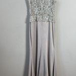 NWOT Montage by Mon Cheri Strapless Beaded Satin Gown Womens 12 Champage Sheer Silver Photo 2