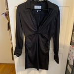 frame denim FRAME Black Twist-front Twill Mini Shirt Dress classic minimalist LBD Photo 5