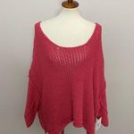 Free People Halo Pullover Crocheted Knit Sweater Oversized Coral Pink Photo 0