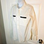 J.Crew Factory Beaded Pocket Half Button Down Cotton Tunic Shirt Ivory White M White Size M Photo 3