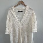 Lauren Ralph Lauren 1X White ivory Long Linen Crochet Cardigan Sweater Photo 2