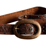 VTG Leatherock USA Brown Leather Studded Rhinestone Belt Rose Gold 31" Photo 0