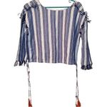Tula Rosa Size Small S 100% Cotton Top Fringe Blue White Adjustable Waist Blouse Photo 0