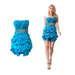 TEAL AQUA BLUE‎ MERMAID RHINESTONE RUCHED STRAPLESS PARTY MINI DRESS LARGE EUC Blue Photo 1
