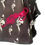 SheIn Ed Hardy Gray White Skull Knife Logo Cropped Tank Top size L NEW Tags Racerback Photo 2