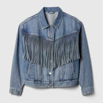 Gap  Oversized Denim Fringe Jacket Women’s Small Tall Light Wash Western Photo 0