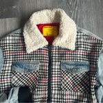 Signature 8 Denim and Houndstooth Plaid Denim Jacket Crop Style Size Small Red Photo 1
