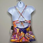 Hula Honey  TURMERIC MULTI Juniors' Palm Play Printed Tankini Swim Top Small NEW Photo 3