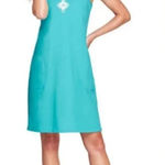 Lands' End Women' Cotton Jersey Tunic Dress Cover-up Capri Aqua Embroidery Photo 0