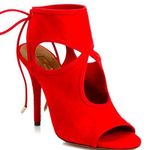 Aquazurra Sexy Thing Red Suede Stiletto High Heel Cut Out Sandals Size 37 Photo 0