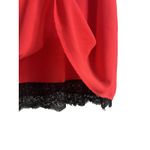 YA Los Angeles Festive Red Sheath Dress with Black Lace Trim Cross Back Flutter Sleeve Chiffon Photo 3