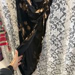 Glare Black tan velvet asymmetrical Dress side ruching floral small adjustable straps Photo 4