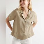 Quince 100% Linen Button Down Top in Tan Size Small Photo 1