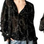 Free People  Stars Align Tie neck button front blouse size large Photo 0