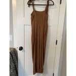 Universal Threads Universal Thread Tie Shoulder Square Neck Jumpsuit Linen Blend Cocoa Women's XS Photo 4