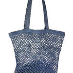 Hat Attack Denim Blue Raffia Fisherman Net Tote Bag Handmade Beach Casual New Blue Photo 0