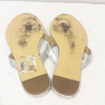 L.A.M.B. Gwen Stefani Flat Thong Sandals Metallic Silver Leather Size 8.5 Charm Photo 5