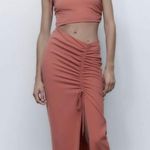 ZARA midi dress cut out fitted drapped muave casual party Photo 4