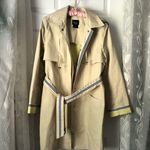Dennis Basso Classic Natural Trench with Striped Belt hooded buttons cotton sz M Photo 2