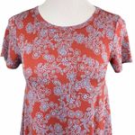 LuLaRoe Carly Orange w/Blue Floral Print Short Sleeve Knit Dress Photo 1