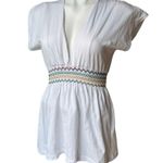 Renee C . Organic Cotton V-Neck Smocked Waist Top, Sz S Photo 2