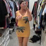 Anthropologie By Sweater Mini Dress Golden with Palm Trees Small Photo 9