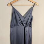 ASTR The Label Twist Front Satin Midi Dress Women's Small Slate Blue Slit NWT Photo 8