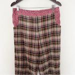 Anthropologie Plaid Floral Waistband Wide Leg Pants Pink/Brown Size 10 Cotton Photo 1
