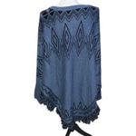 Ny Collection Woman Blue Fringe Poncho Sweater Geometric 3X Photo 3