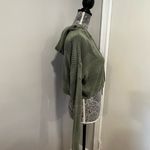 Garage M Olive Green Open Knitted Monochrome Striped Cropped Hoodie Pullover Photo 13