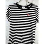 Evereve  Black and White Striped Women's T-Shirt with Heart Detail - Size - Small Photo 5
