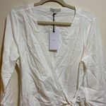 ONIA NEW  Air Linen Blend Wrap Dress Mini White Bell Sleeves Wrap Size Large Photo 4