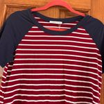 ADREAMLY Blouse Women’s Small Burgundy Red Striped Short Sleeve Stretchy NWT Blue Photo 1