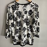 Cathy Daniels  Y2K Floral Print Sweater Top Women’s M Black White Pullover Button Photo 5