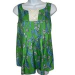 Lilly Pulitzer ‎ Green With Blue & White Floral Pleated Silk Top EUC Size 2 Photo 1