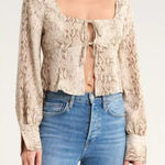 Leith  Tie Front Snake Print Long Sleeve Top Beige Tan Size S NWT Photo 0