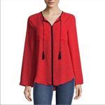 Libby Edelman Bumble Bee Blouse Red Black Medium Long Bell Sleeve Photo 2