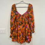 Farm Rio  Womens Mango Macaw Mini Dress Small NWT $185 Long Sleeve Ruffle Orange Photo 5