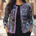 Joan Rivers Purple Paisley Print Embellished Open Front Jacket Blazer L Size L Photo 0