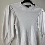 Veronica Beard Ribbed Long Sleeve Top Lyon Puff Sleeve White Sz M Elevated Basic Photo 4