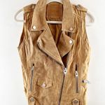 BLANK NYC Suede Leather Moto Zip Up Sleeveless Vest Camel Brown Small Photo 1