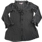 Victoria's Secret  Top Womens Small‎ Black V Neck Ruffle Collar Button Sleep Sheer Photo 0