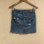 American Eagle  Outfitters AEO distressed medium blue wash high rise mini skirt Photo 3